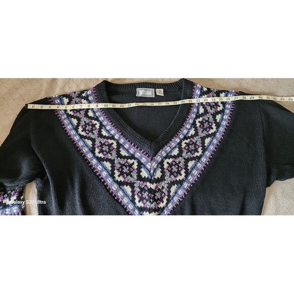VTG 90s Geometric Fair Isle Style  Colorful V Neck Sweater Mens XL Retro Knit - Picture 3 of 8